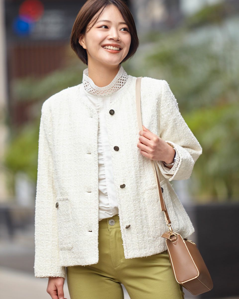 CLANE アイボリー ツイードジャケット　タグ、ショッパー付き セール】【CLANE/クラネ】HALF SLEEVE TWEED JACKET/ハーフスリーブ