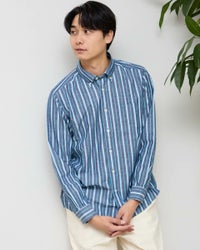 麻混ストライプシャツ