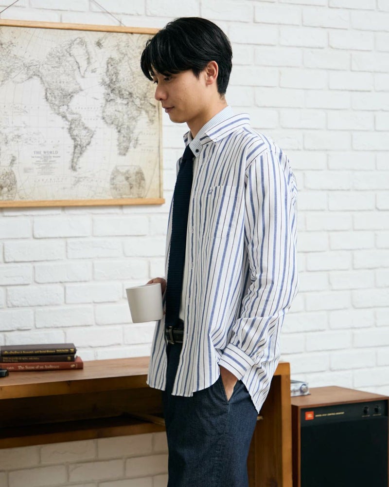 麻混ストライプシャツ