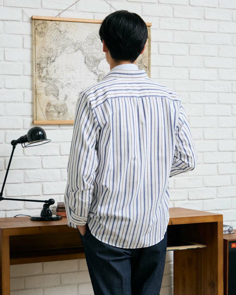 麻混ストライプシャツ