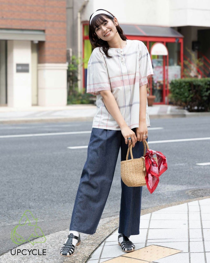 ボタニカル染めチェックブラウス