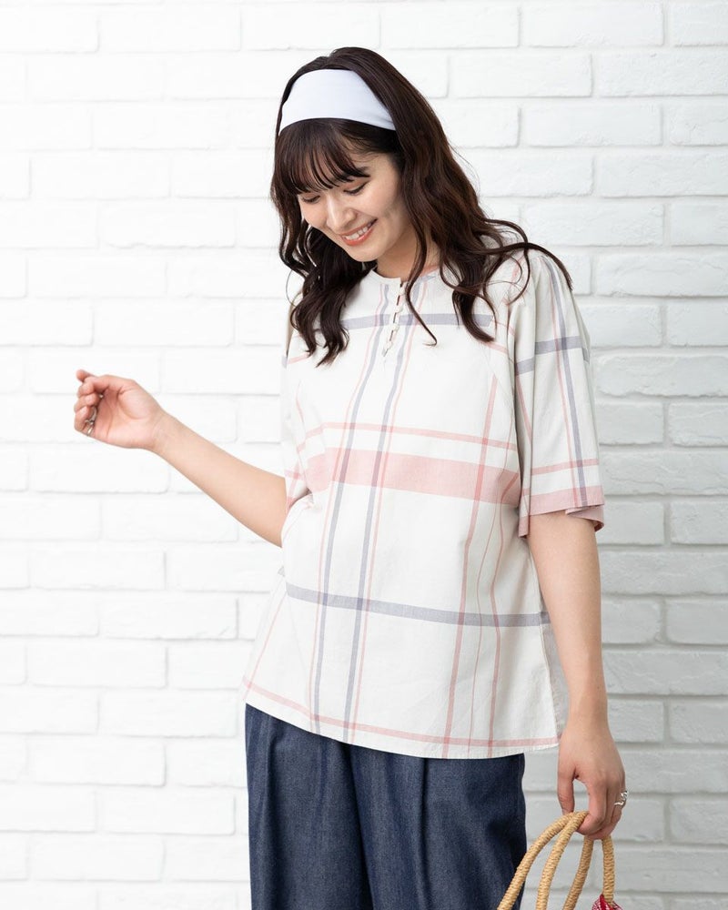 ボタニカル染めチェックブラウス