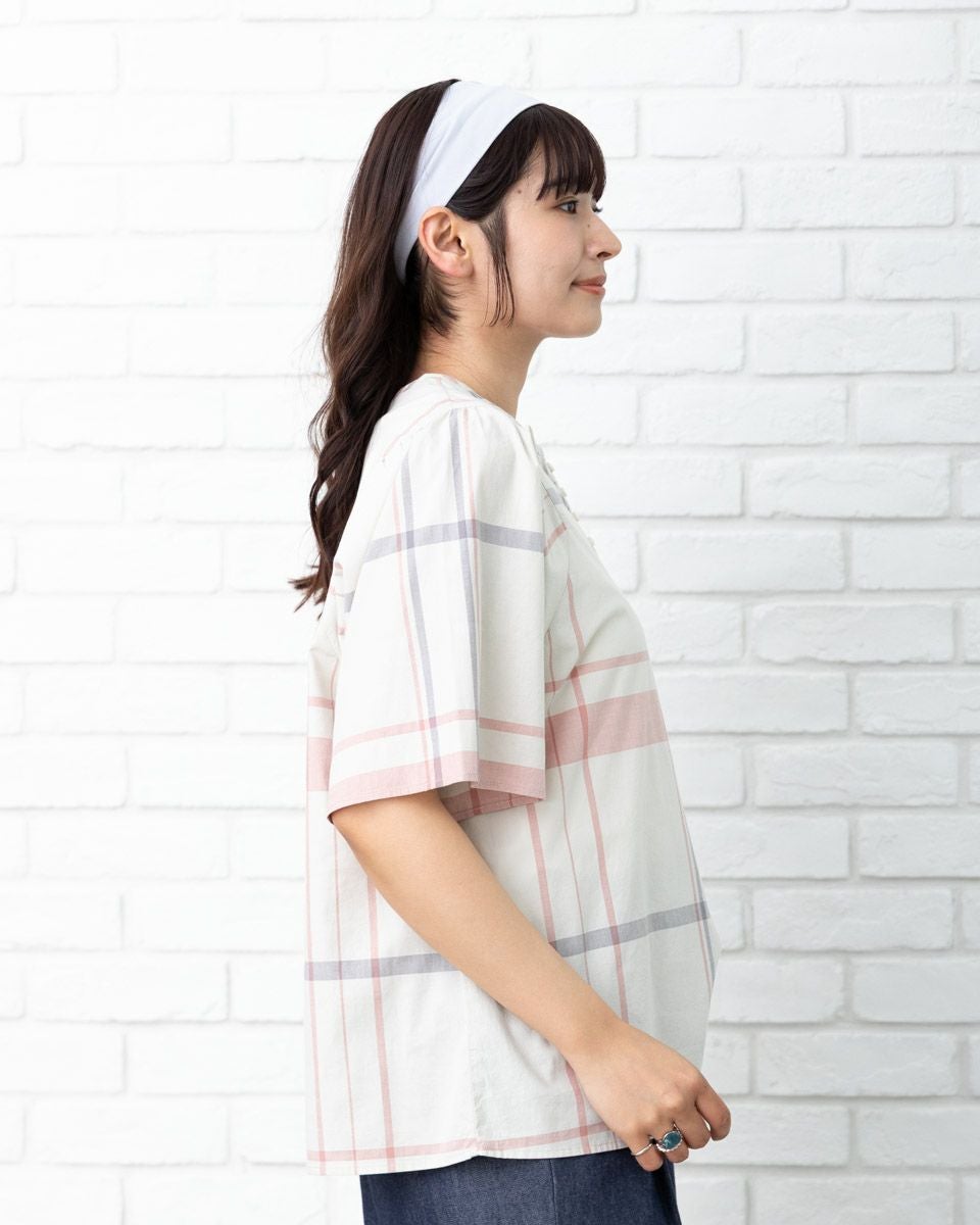 ボタニカル染めチェックブラウス