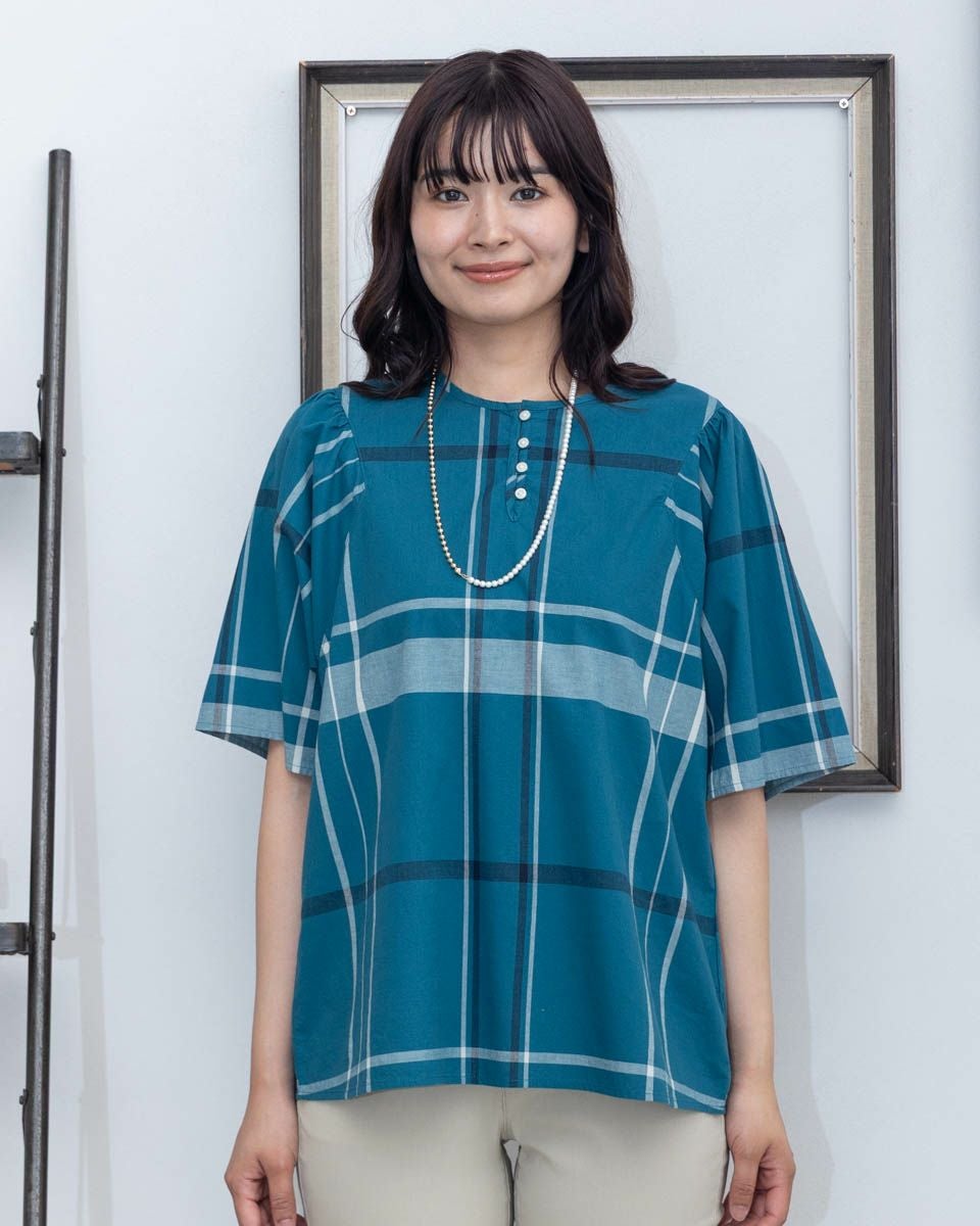 ボタニカル染めチェックブラウス