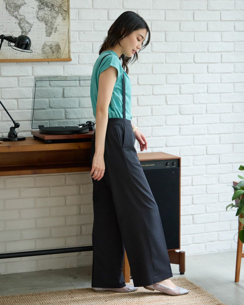 MARK&LONA サスペンダーパンツ -靴 （ブラック） 刺繍サルエルデニムパンツ ScoLar スカラー ストレッチ スカル刺繍 M ネイビー レディースウェア