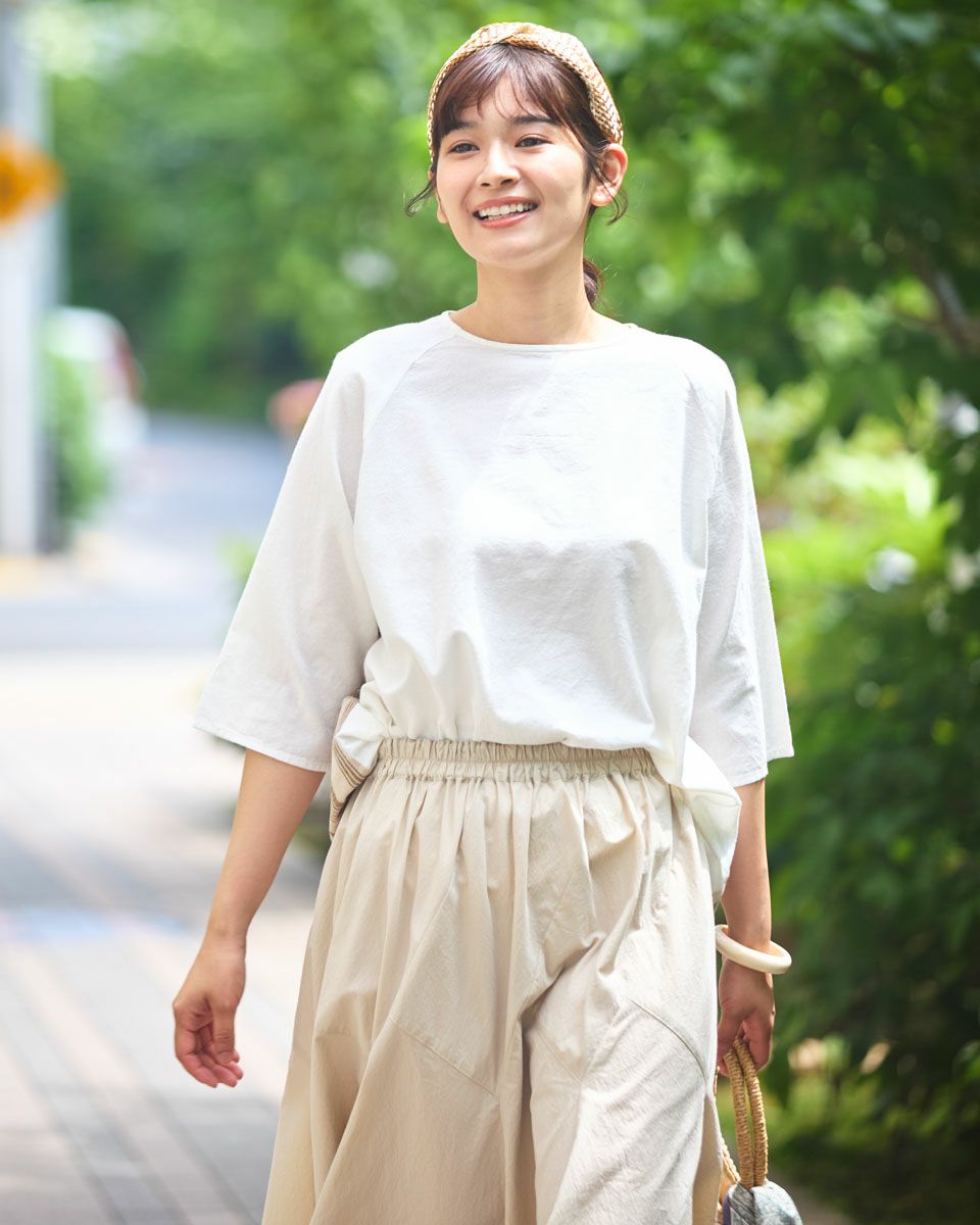 チェック＋無地ブラウス