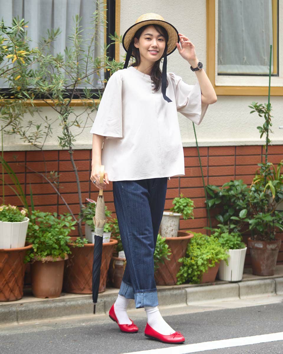 フレアースリーブオーガニックコットンカットソー