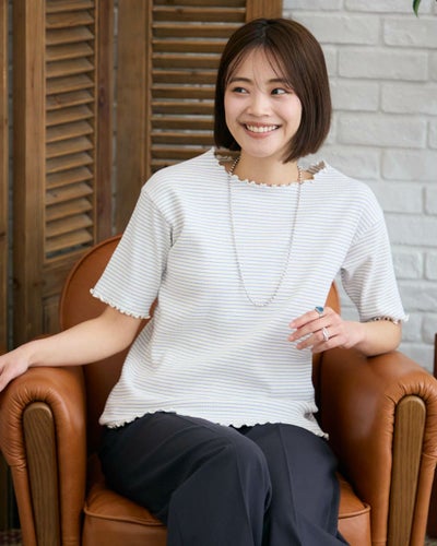 5分袖リブプルオーバー