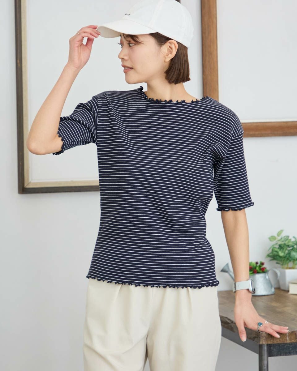 5分袖リブプルオーバー