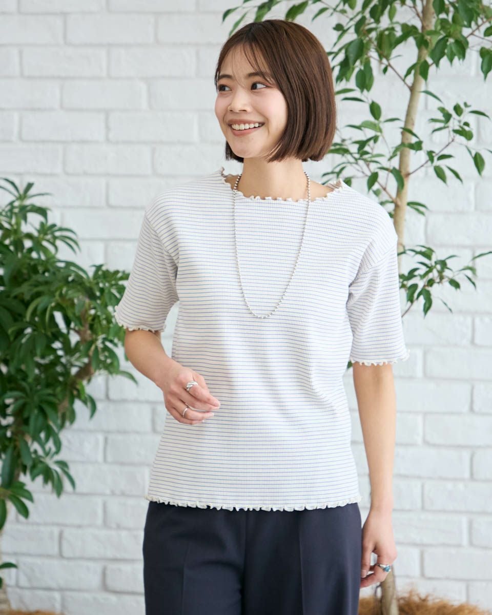 5分袖リブプルオーバー