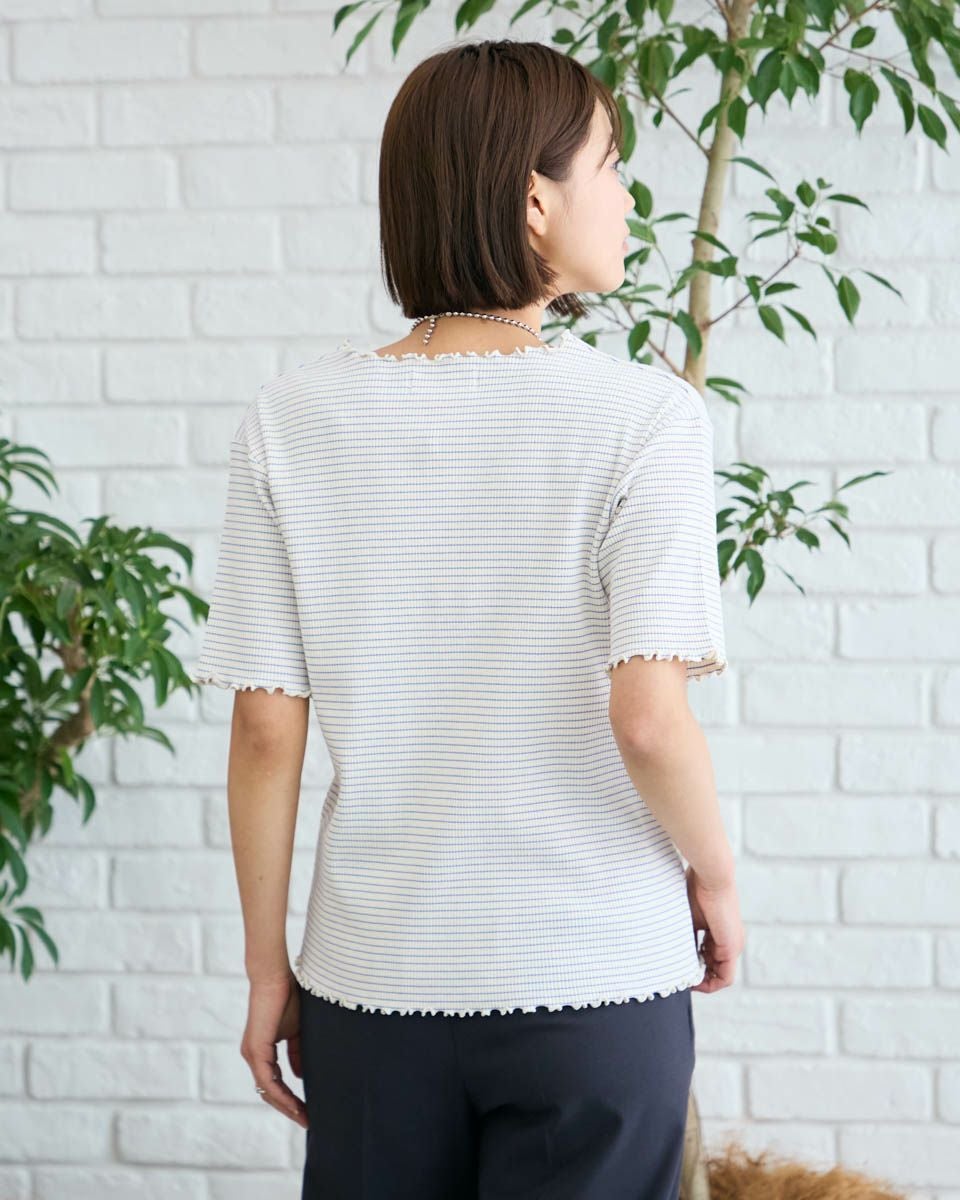 5分袖リブプルオーバー