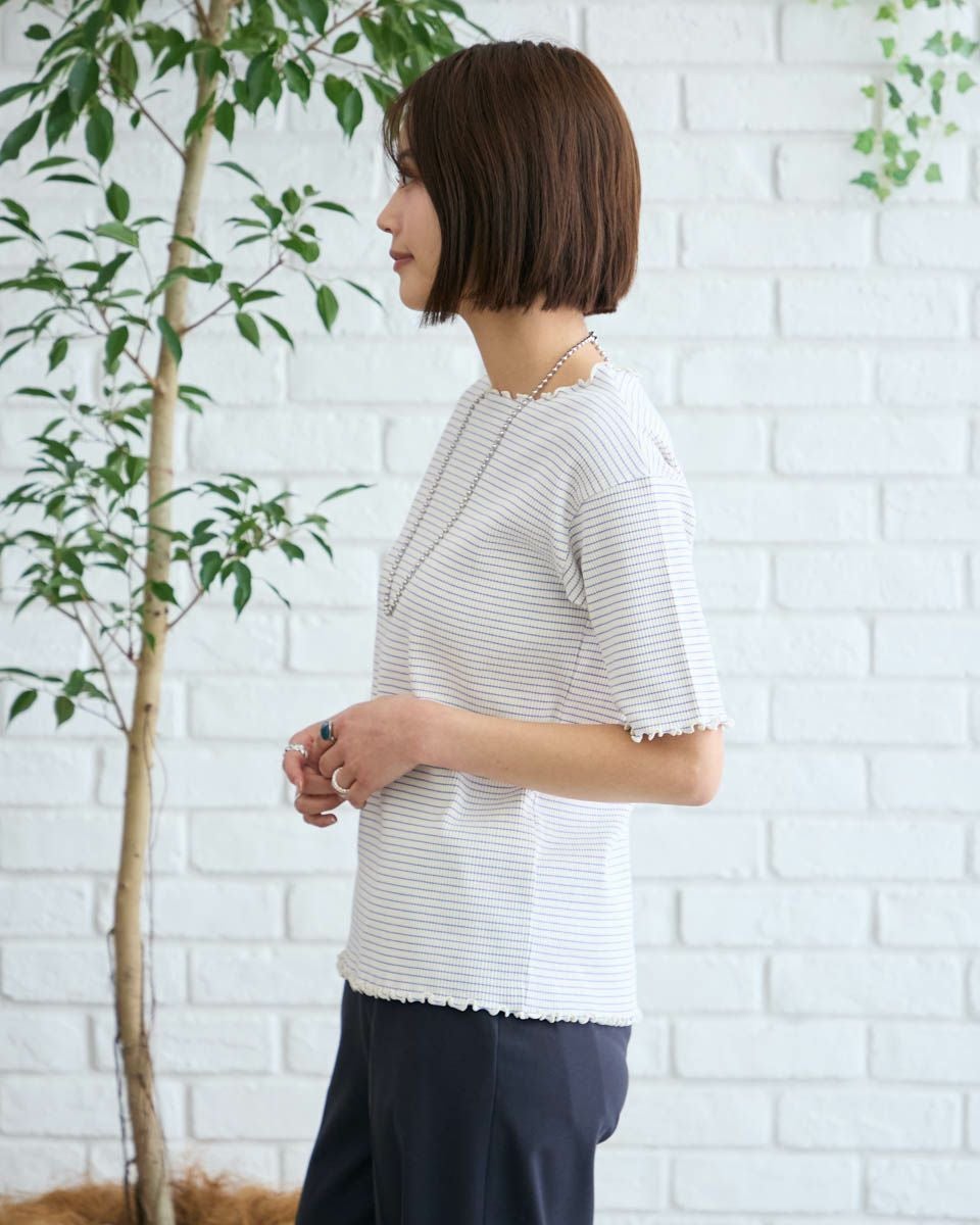 5分袖リブプルオーバー