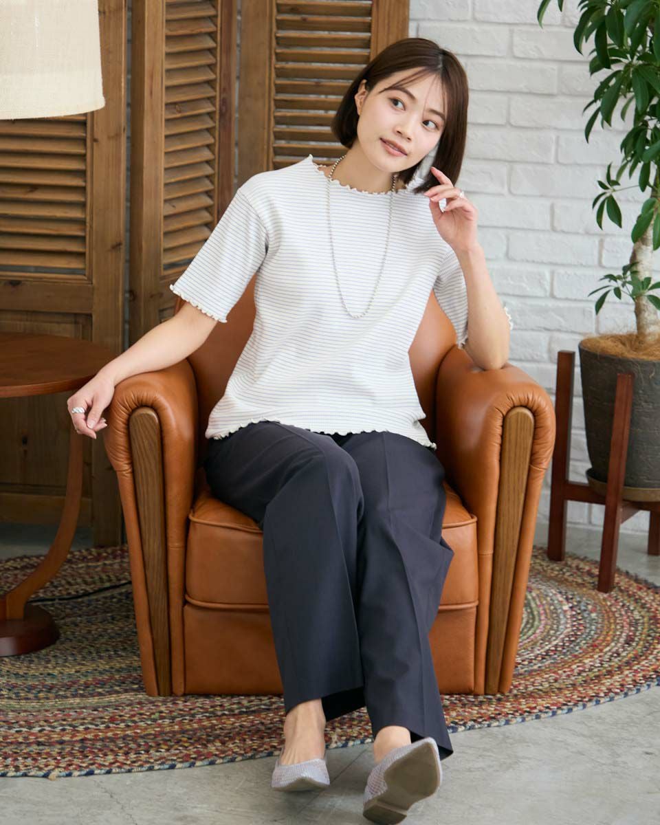 5分袖リブプルオーバー