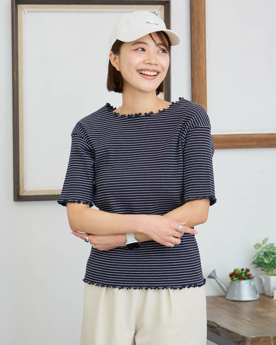 5分袖リブプルオーバー