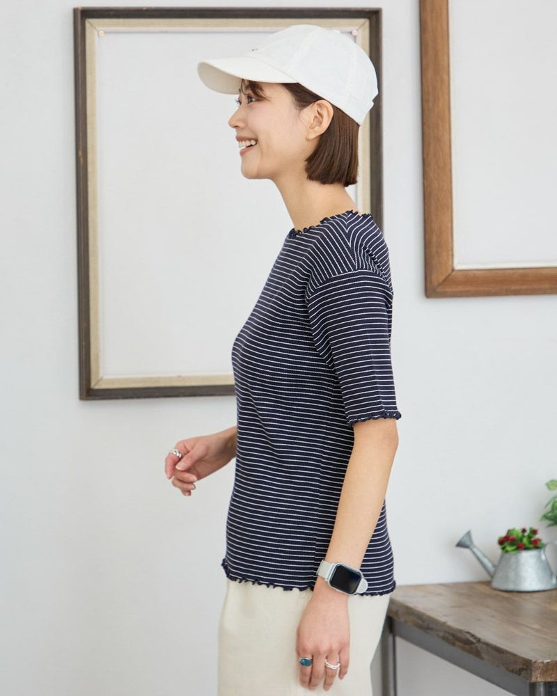 5分袖リブプルオーバー