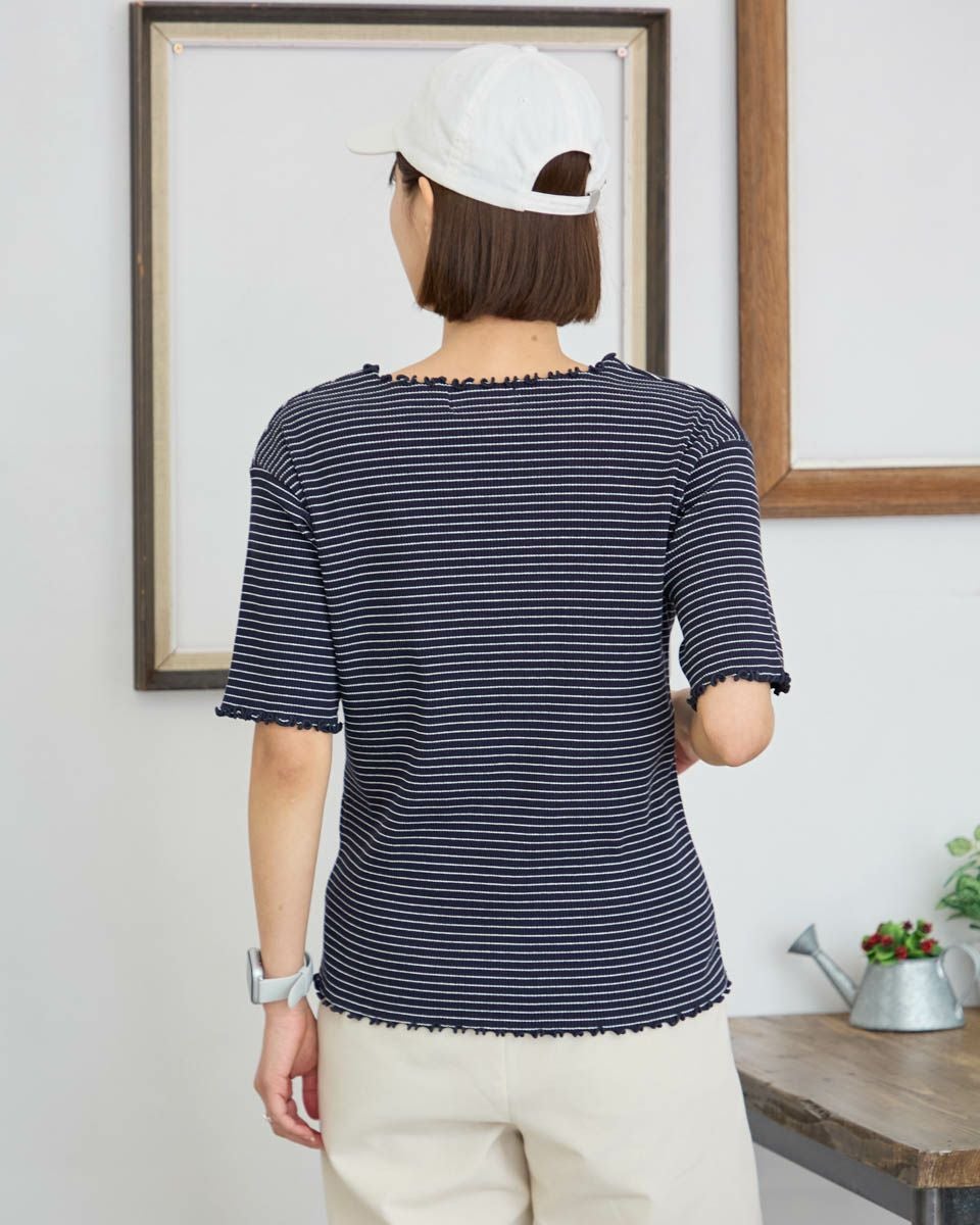 5分袖リブプルオーバー