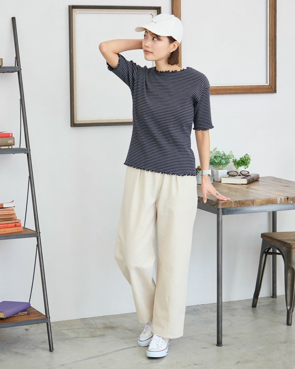 5分袖リブプルオーバー