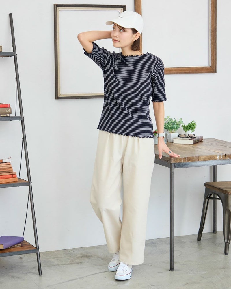 5分袖リブプルオーバー