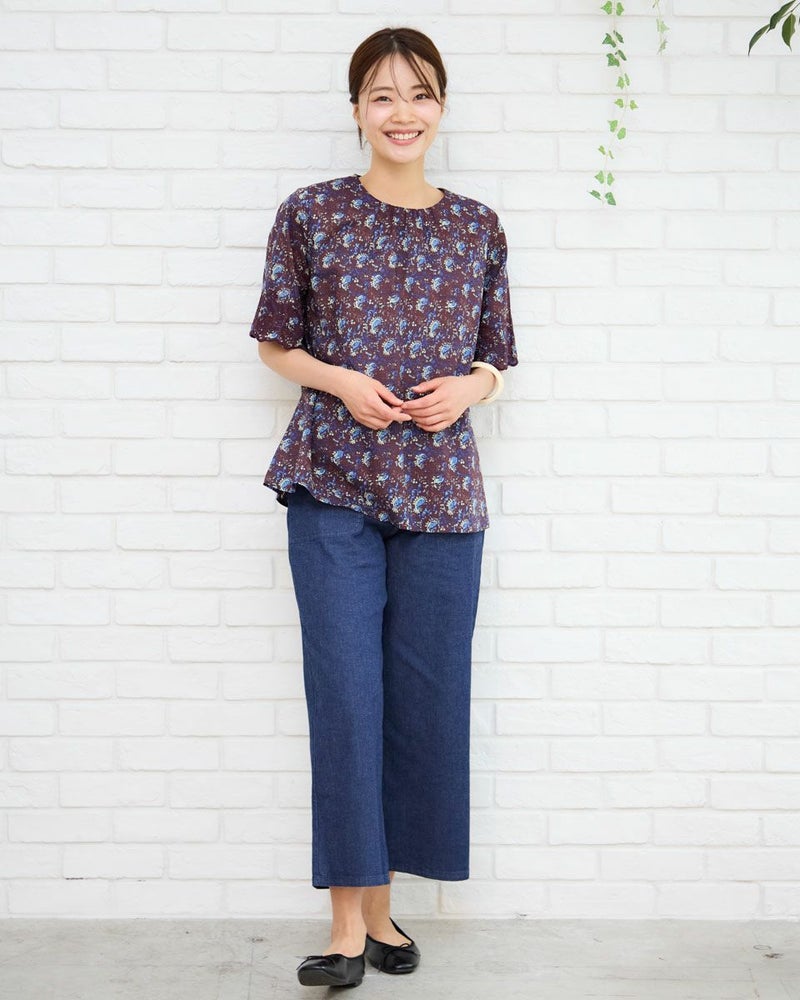 プリントカットワークブラウス