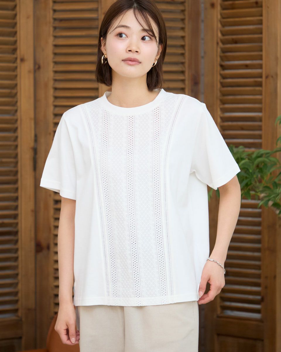 QUEEN SIZEオーガニックコットン切替レースTシャツ | ゴールデンベアストア