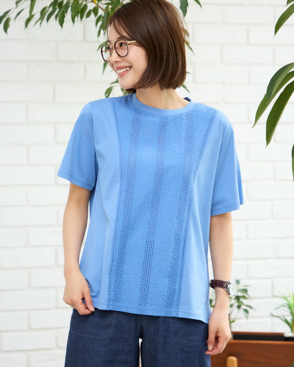 QUEEN SIZEオーガニックコットン切替レースTシャツ | ゴールデンベアストア