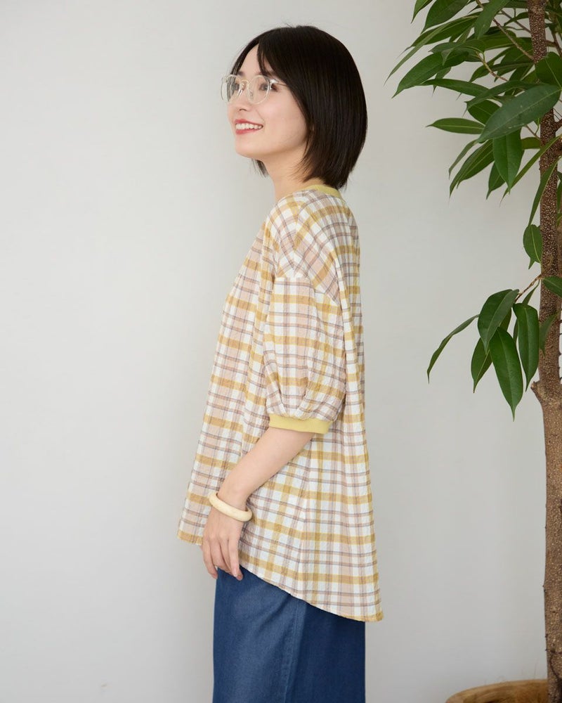 サッカーチェックブラウス