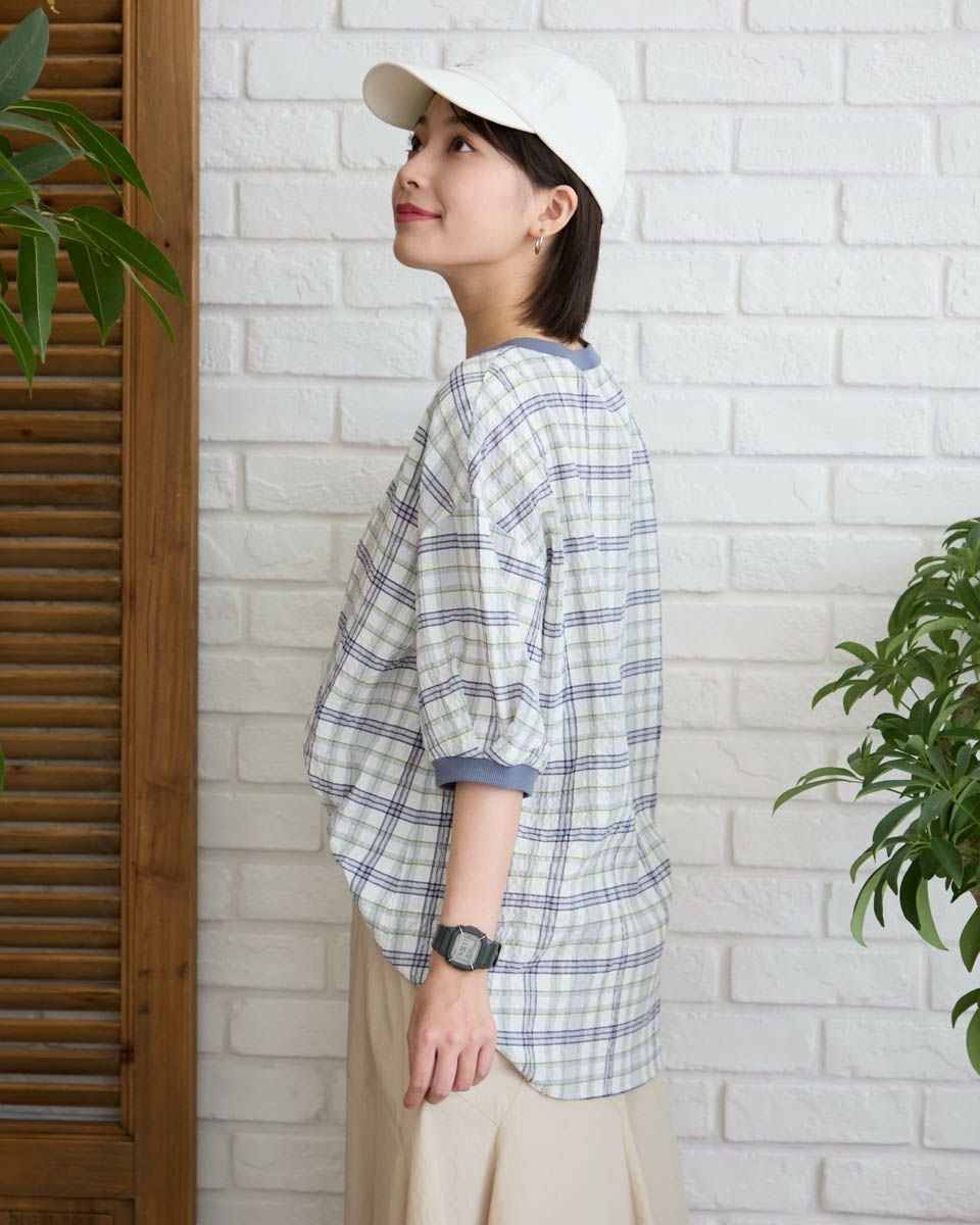 サッカーチェックブラウス