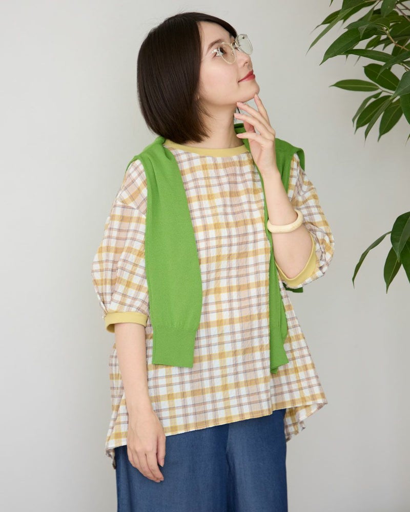 サッカーチェックブラウス