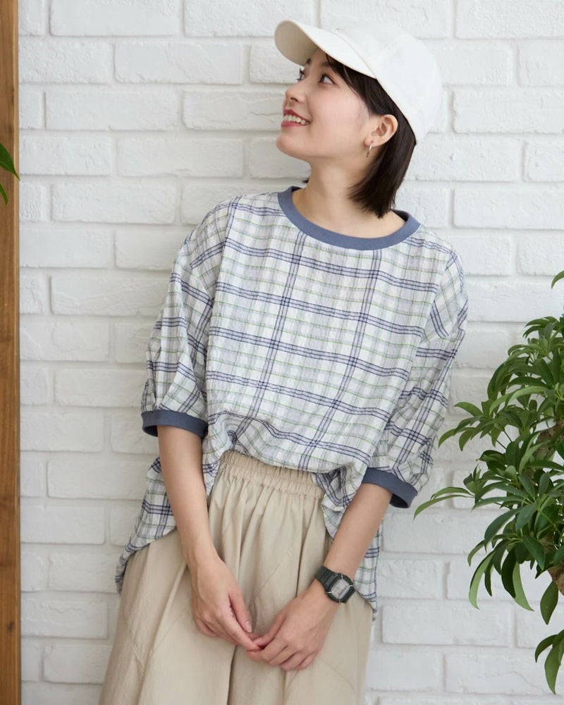 サッカーチェックブラウス