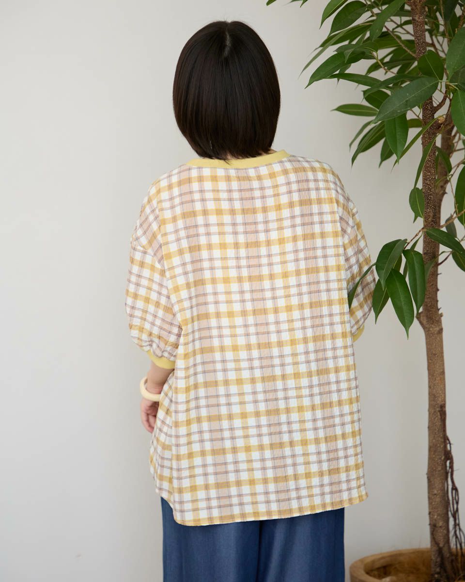 サッカーチェックブラウス