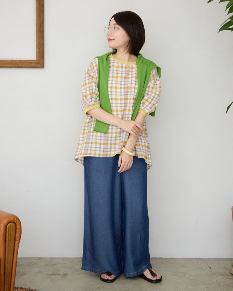 サッカーチェックブラウス