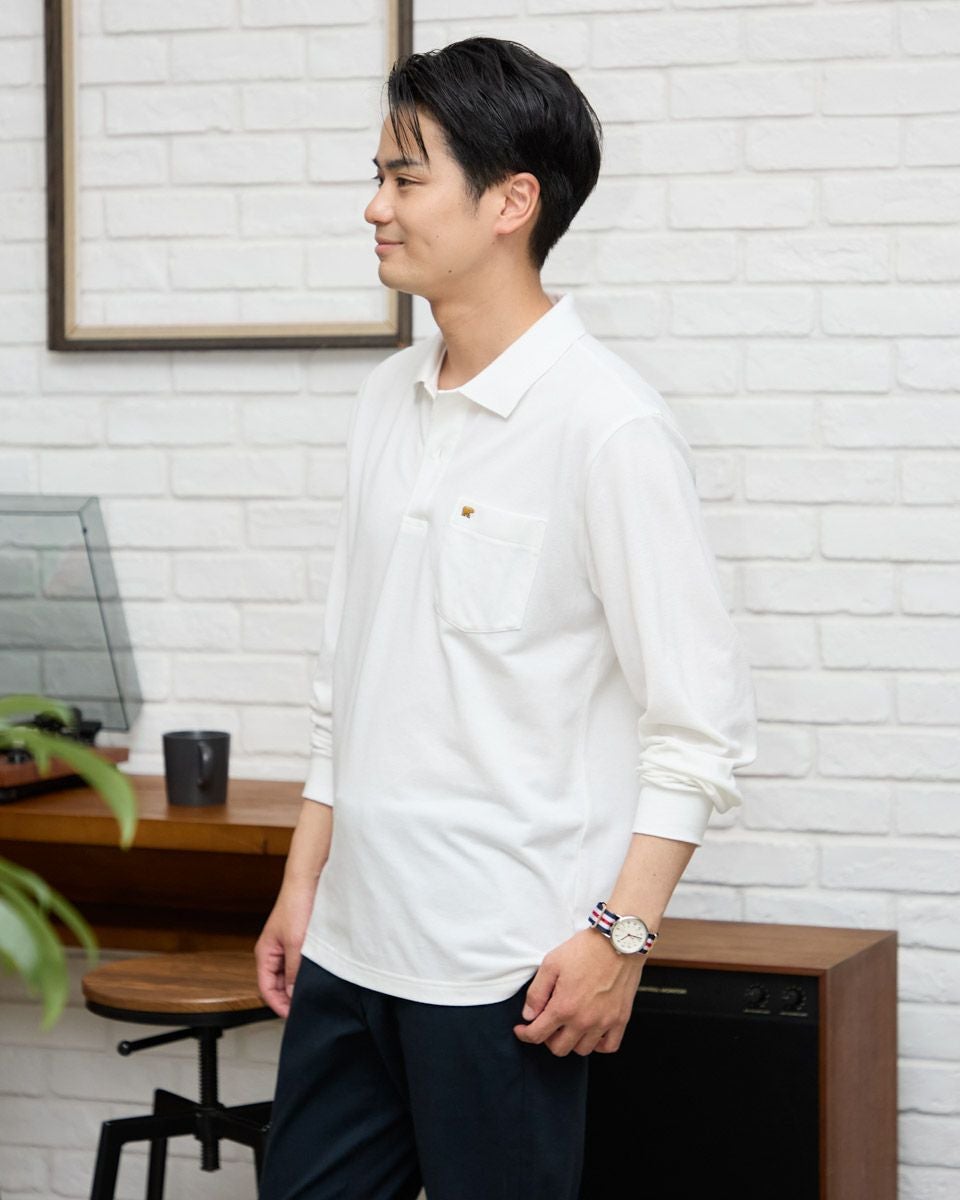 ORLEBAR BROWN ホワイト長袖ポロシャツ Orlebar Brown | White Classic Fit Open Mesh Stitch Polo Shirt