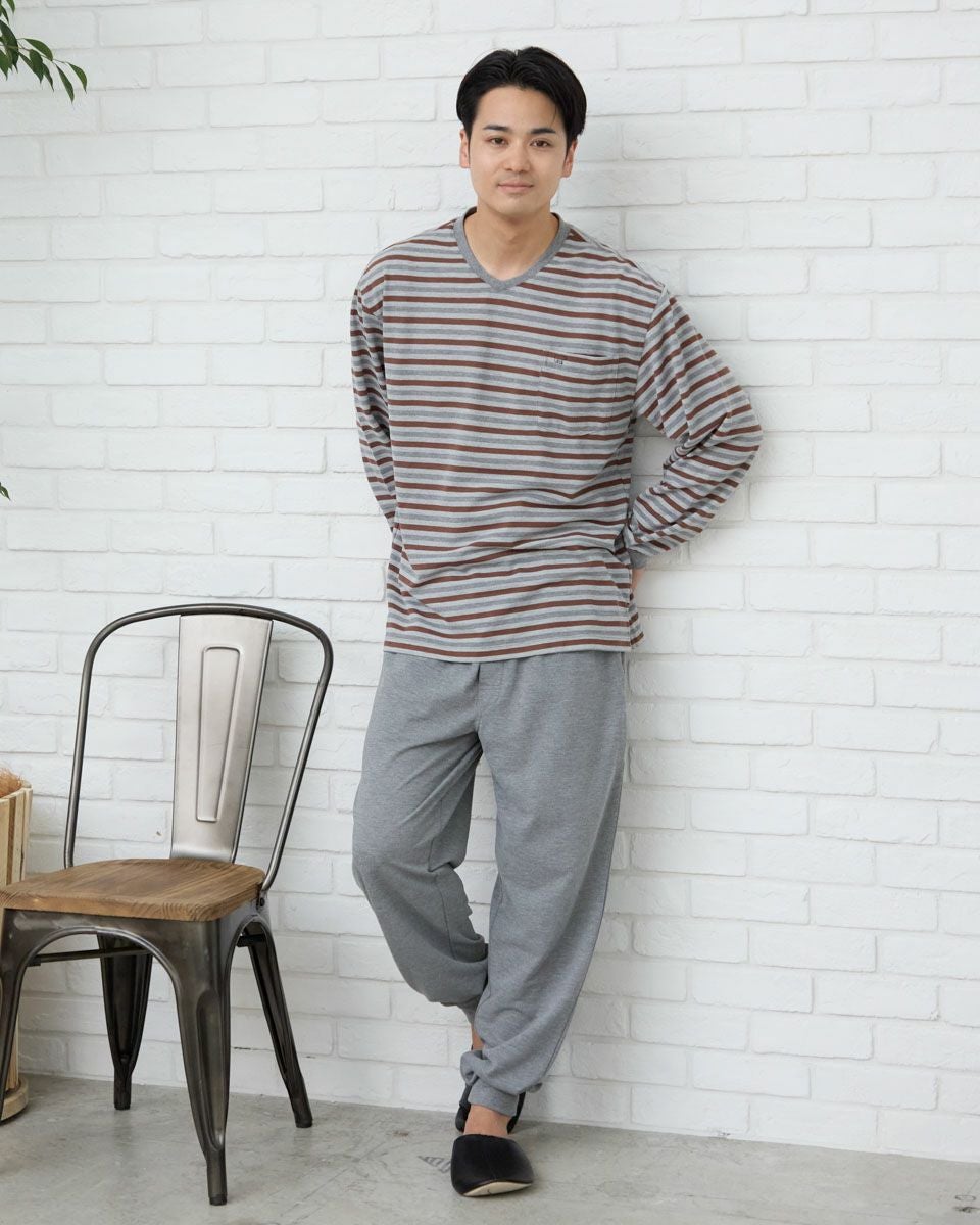 Vネックボーダーパジャマ