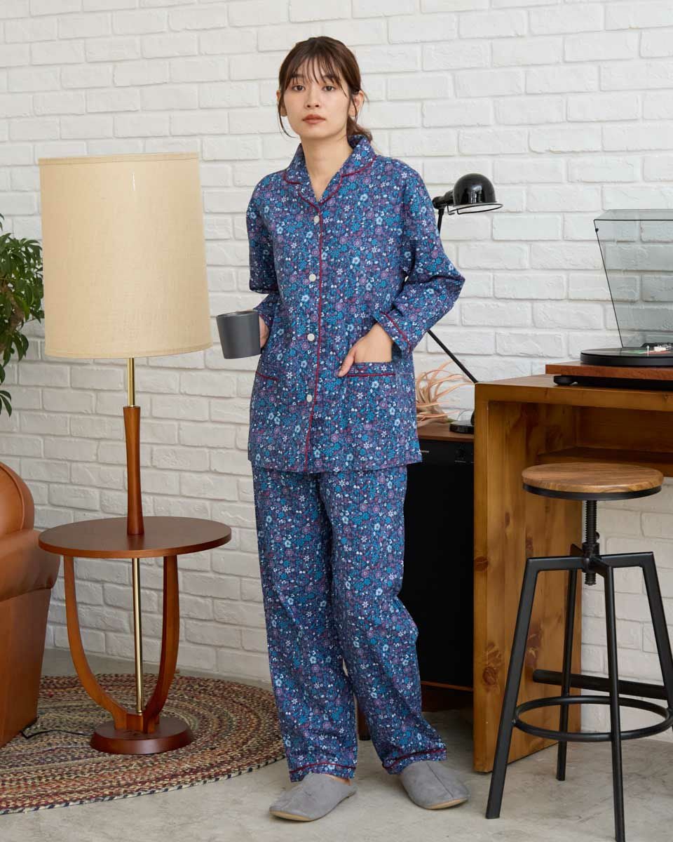 ウィズ ネイビー系ペイズリー柄パジャマ 151cm Home Wear花柄テーラードパジャマ | ゴールデンベアストア