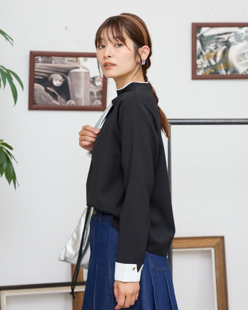 LOHEN ボトルネック レイヤードブルゾン　ホワイト UVカット・接触冷感】ストレッチナイロンドルマンブルゾン - YORT