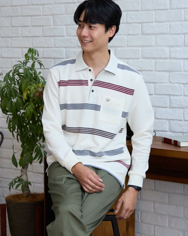 ボーダー長袖ポロシャツ