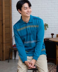 ボーダー長袖ポロシャツ