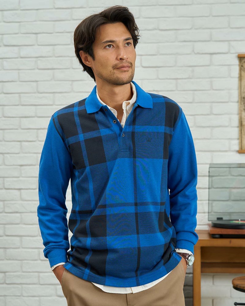 長袖チェックポロシャツ