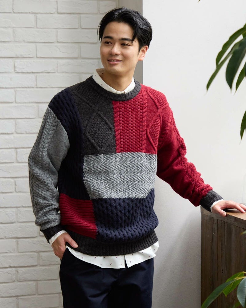 切替クルーネックニット