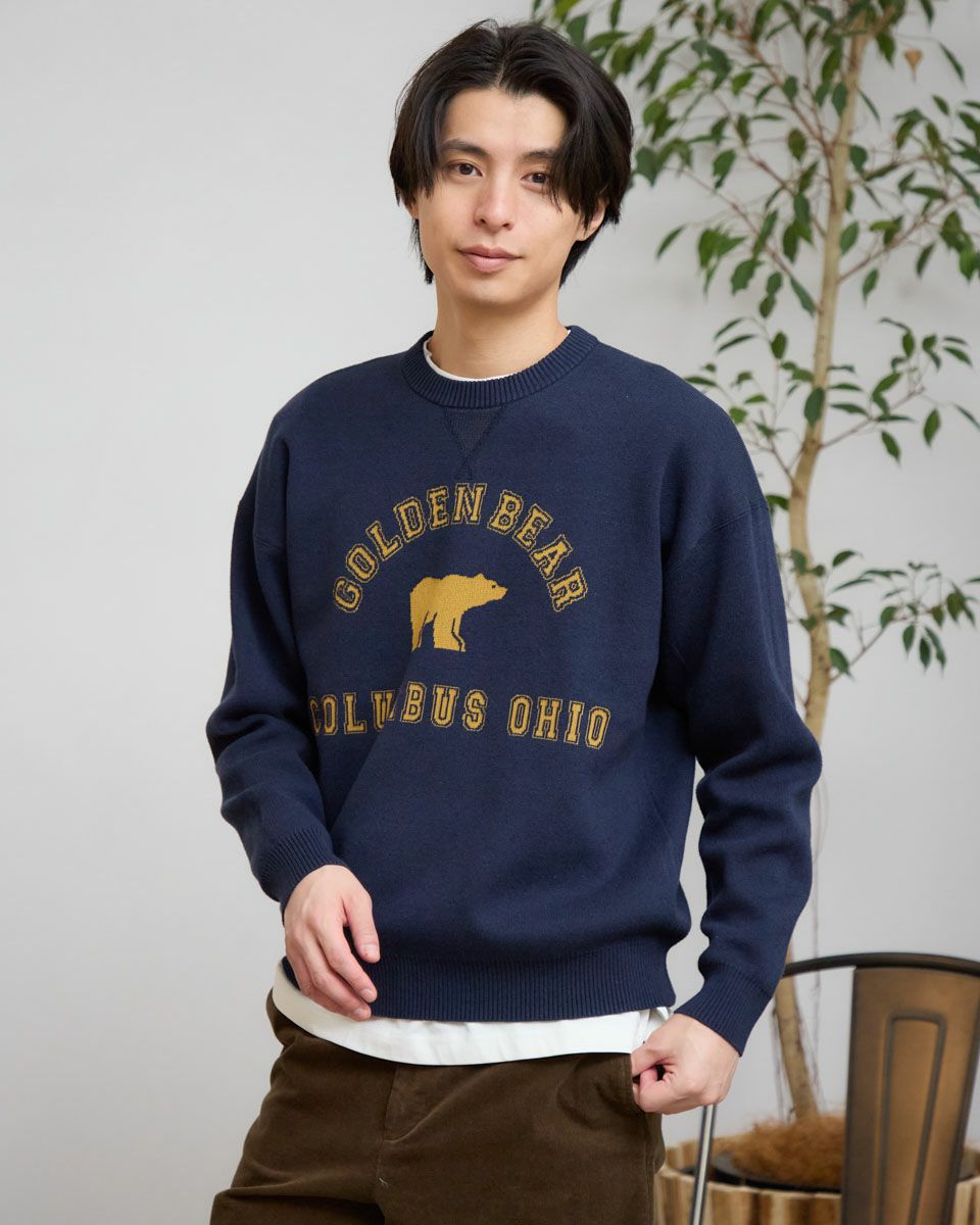 GクマとGGロゴ ニットトレーナー Golden Bearクマロゴニット | ゴールデンベアストア