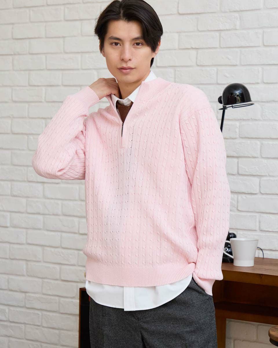 ハーフZIPケーブルニット