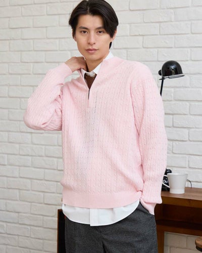 ハーフZIPケーブルニット