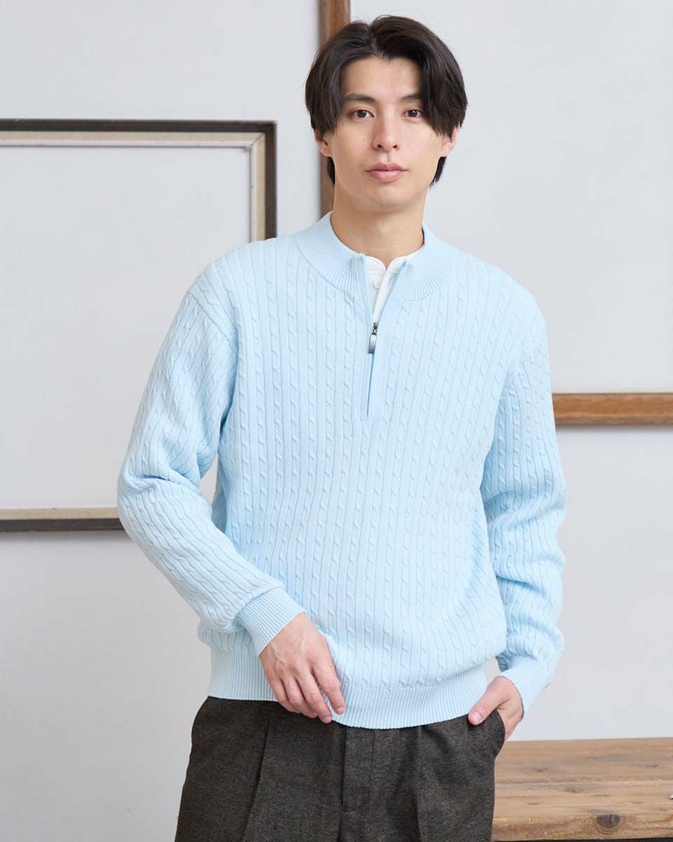 ハーフZIPケーブルニット