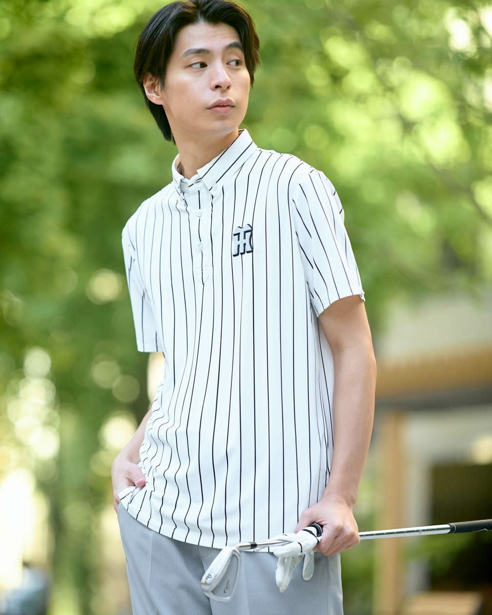 GB GOLFGBGストライプポロシャツ/TIGERSコラボレーション | ゴールデン