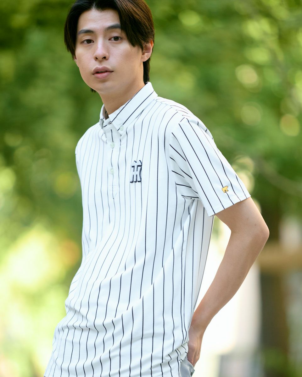 GB GOLFGBGストライプポロシャツ/TIGERSコラボレーション | ゴールデン
