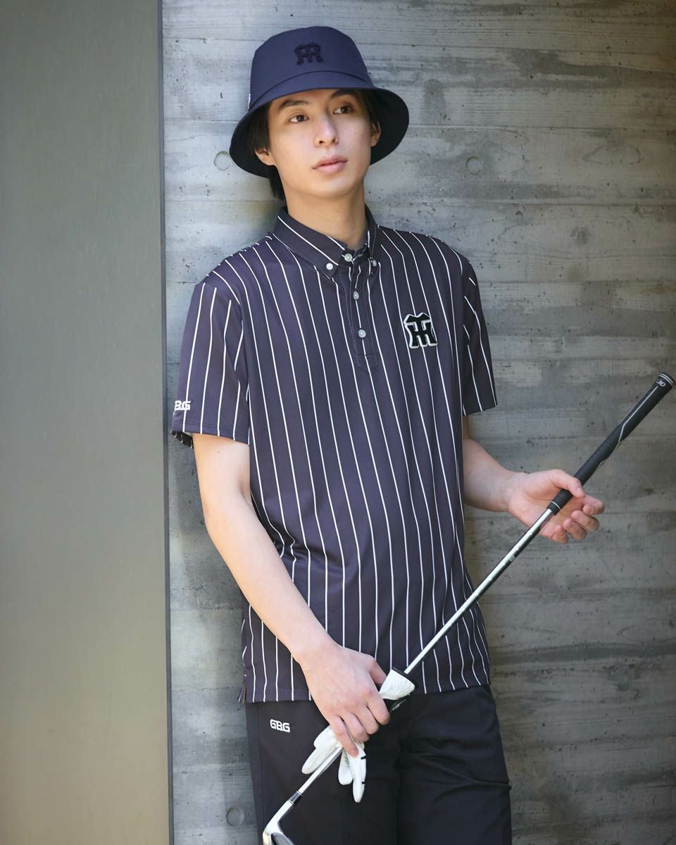 GB GOLFGBGストライプポロシャツ/TIGERSコラボレーション | ゴールデン