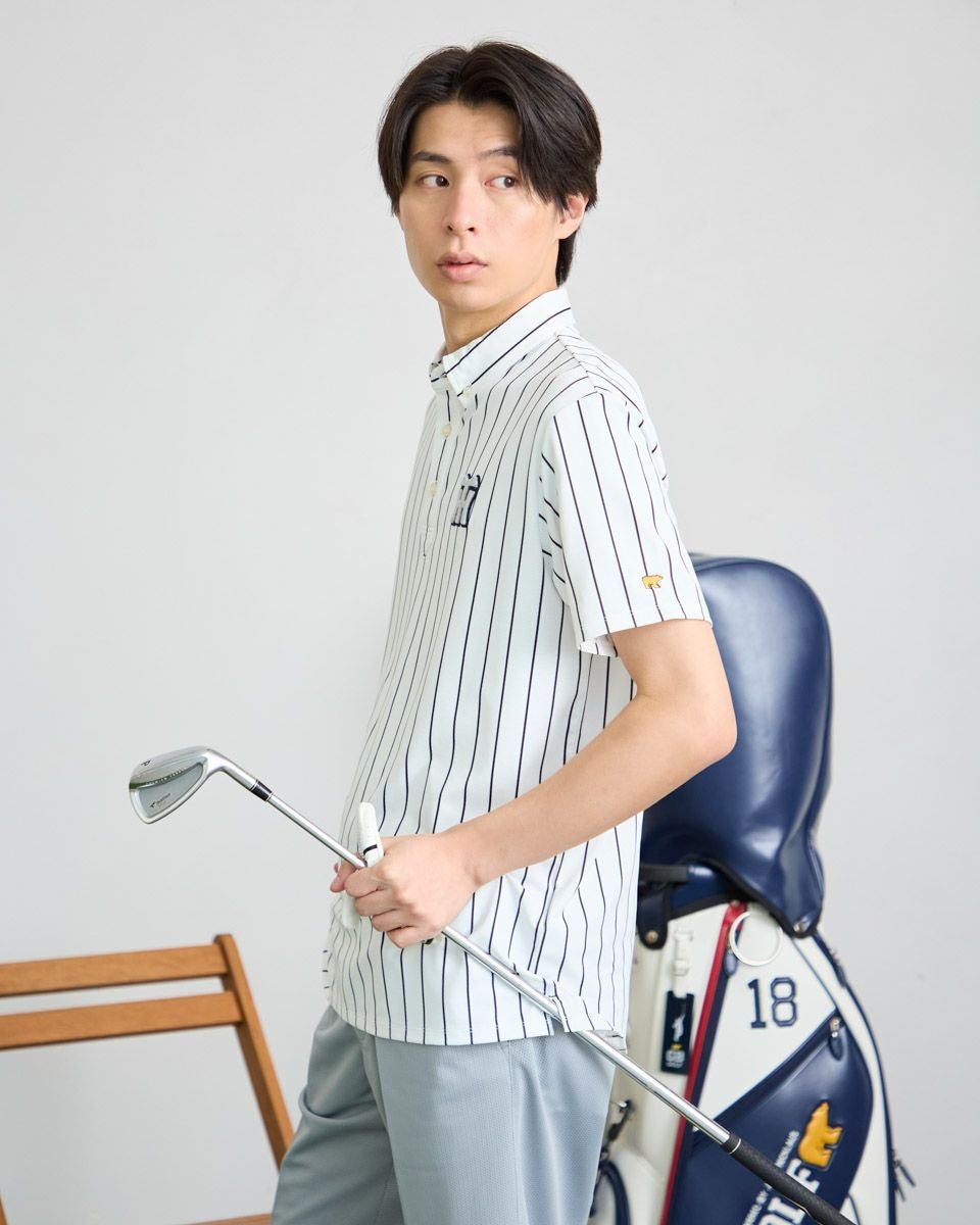 GB GOLFGBGストライプポロシャツ/TIGERSコラボレーション | ゴールデン