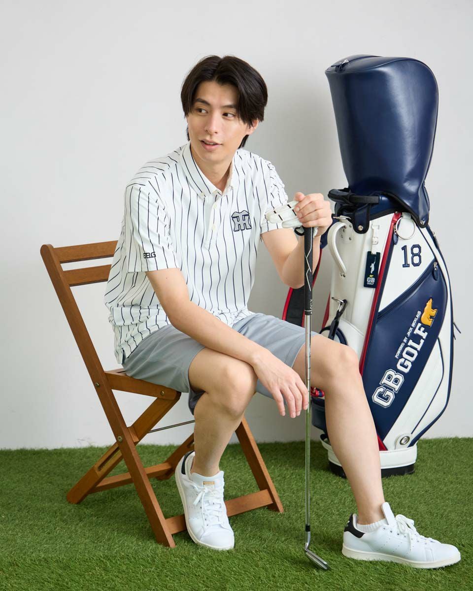 GB GOLF 阪神タイガース　コラボ　ストライプポロシャツ　白　新品未使用タグ ストライプ ポロシャツ」 サイズ：M/L/LL、カラー：アイボリー