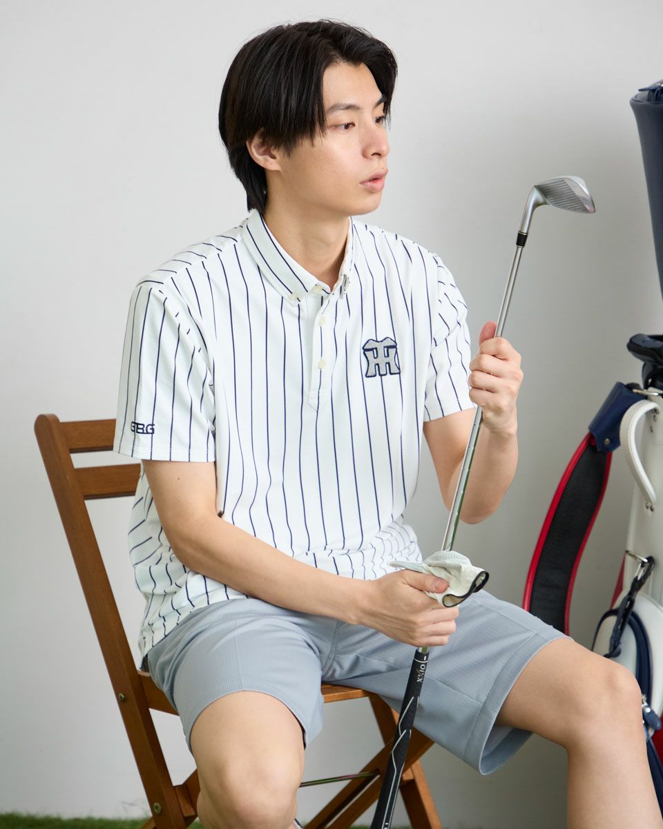 GB GOLFGBGストライプポロシャツ/TIGERSコラボレーション | ゴールデン