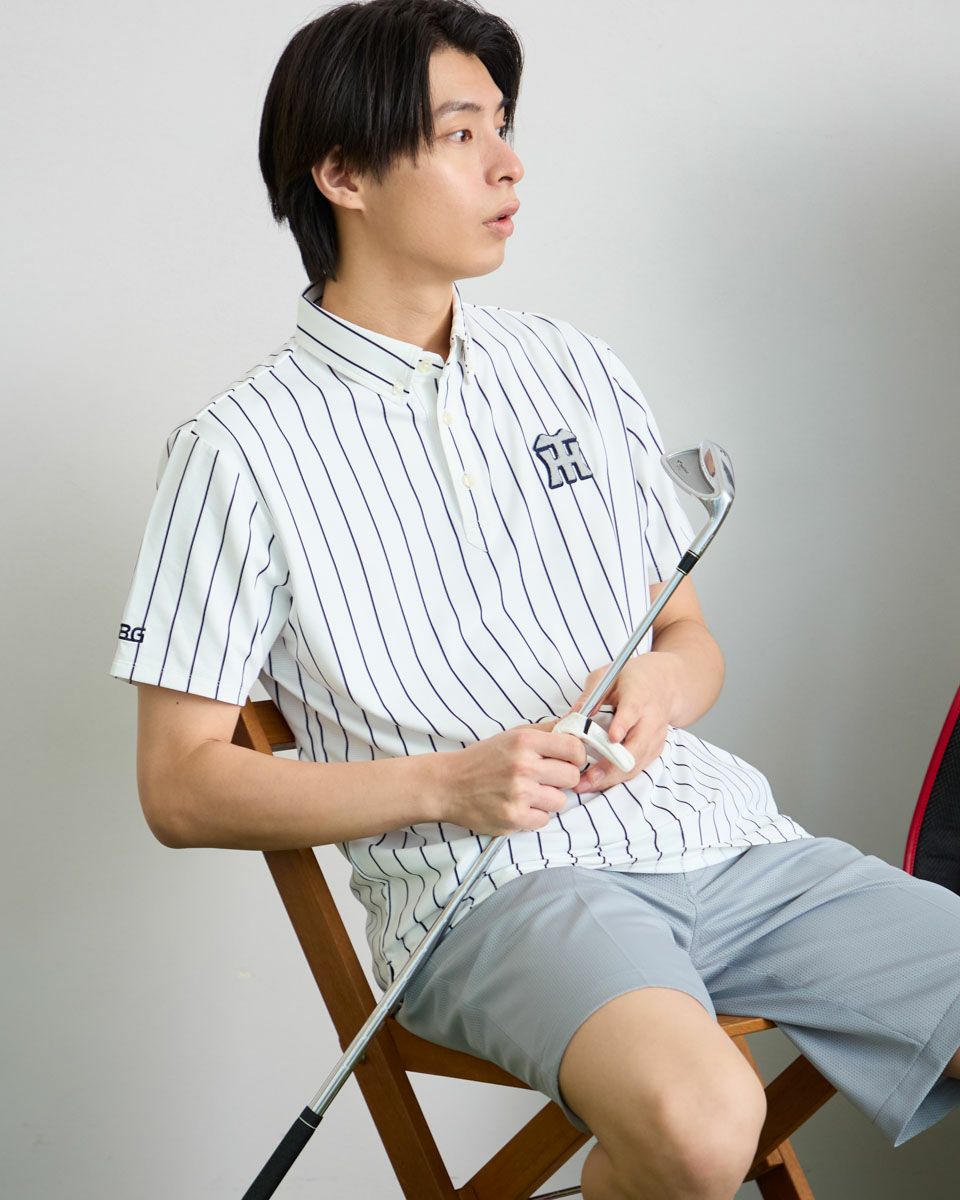 GB GOLFGBGストライプポロシャツ/TIGERSコラボレーション | ゴールデン